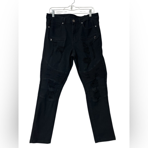 Rue21 Jeans Men’s 32x30 Black Supreme Flex Skinny Distressed Zipper Pockets NEW - Picture 10 of 11